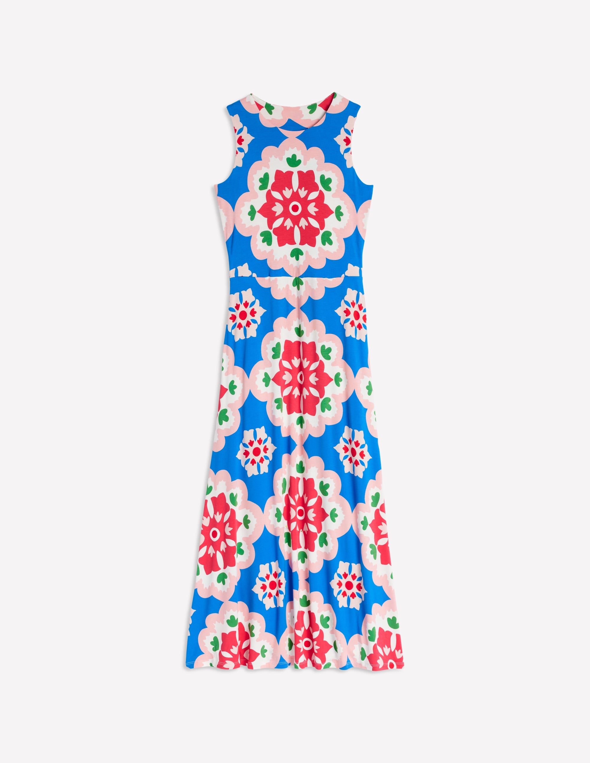 Trapezkleid mit befestigtem Bindegürtel-Himmelblau, Geometrische Blüten - Image 6