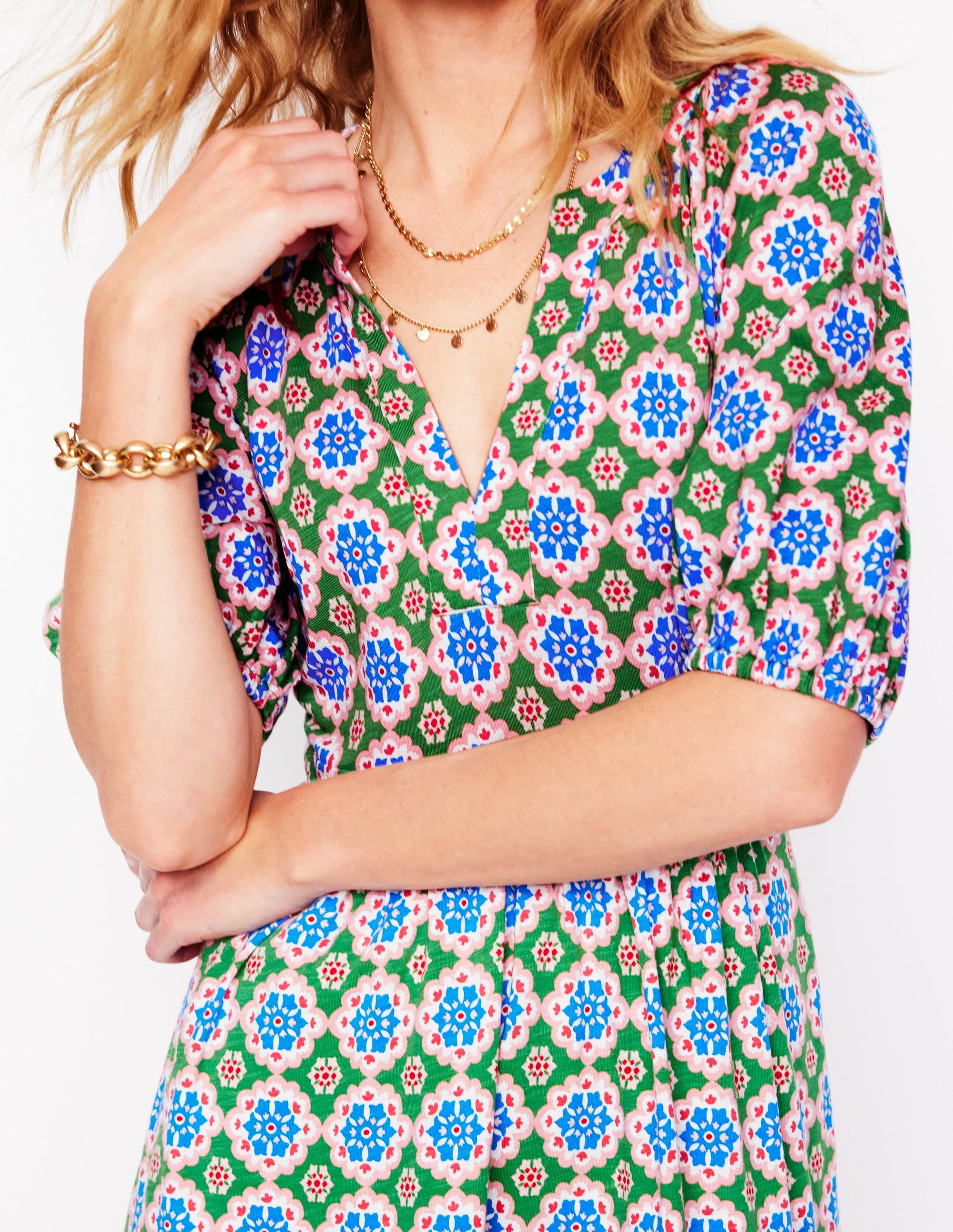 Robe courte Piper en jersey-Vert iguane, motif Bloom Geo - Image 2