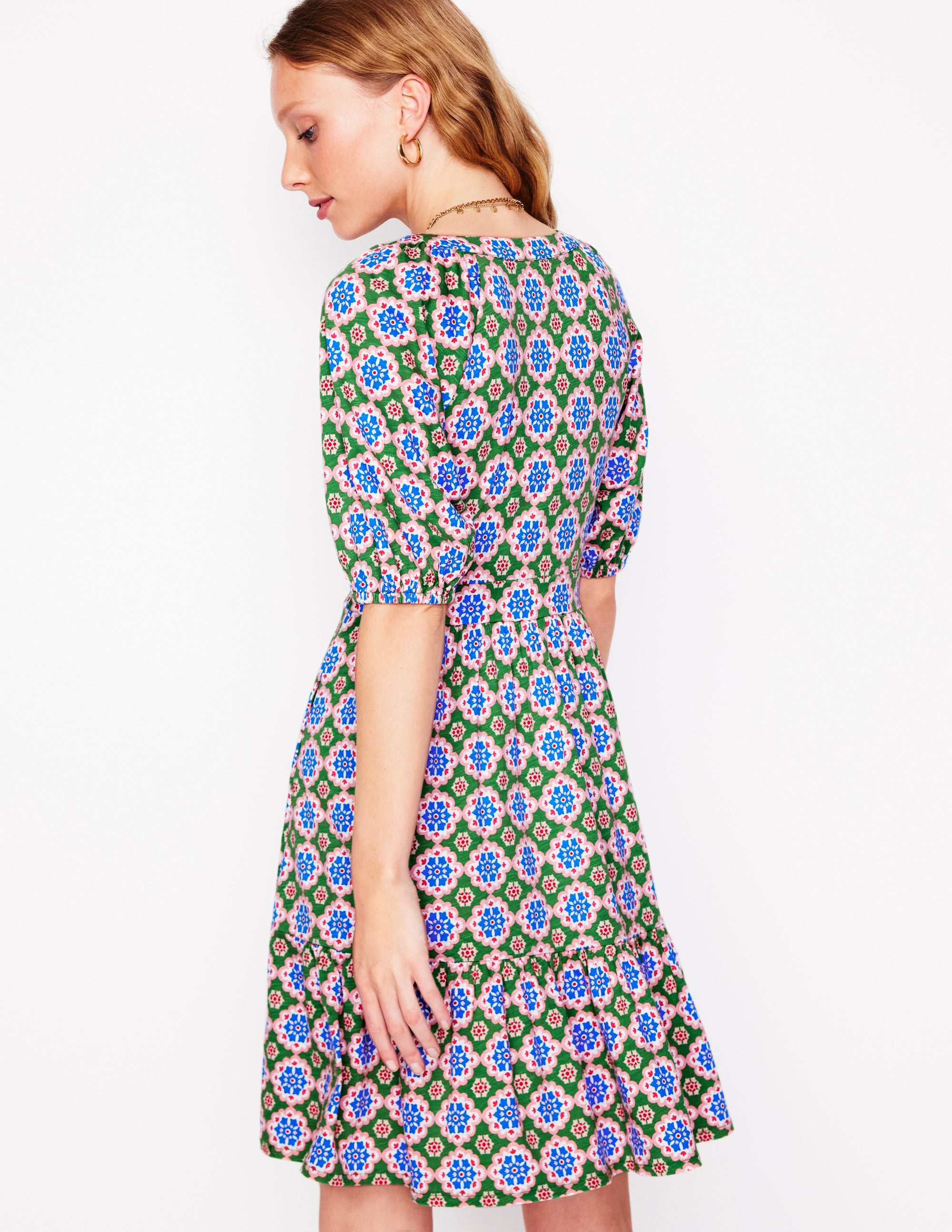 Robe courte Piper en jersey-Vert iguane, motif Bloom Geo - Image 3