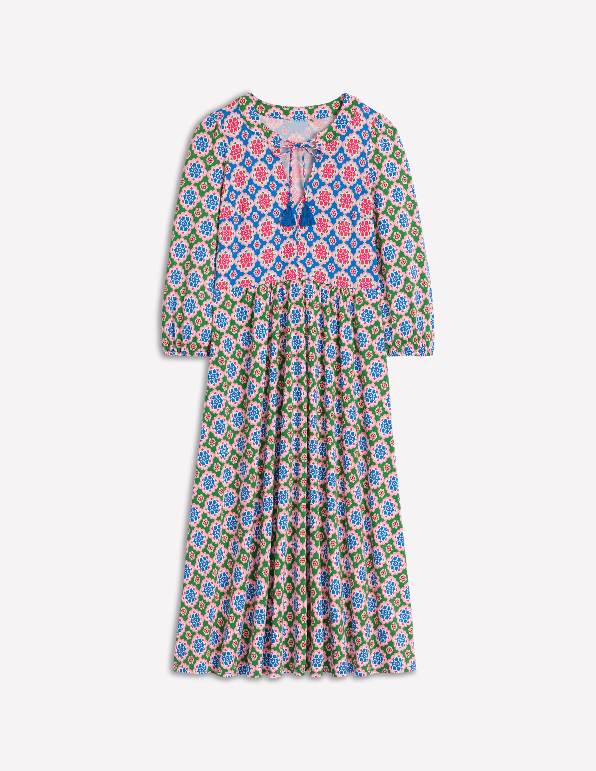 Midikleid mit gekerbtem Ausschnitt-Bunt, Geometrisches Blüten-Muster - Image 6