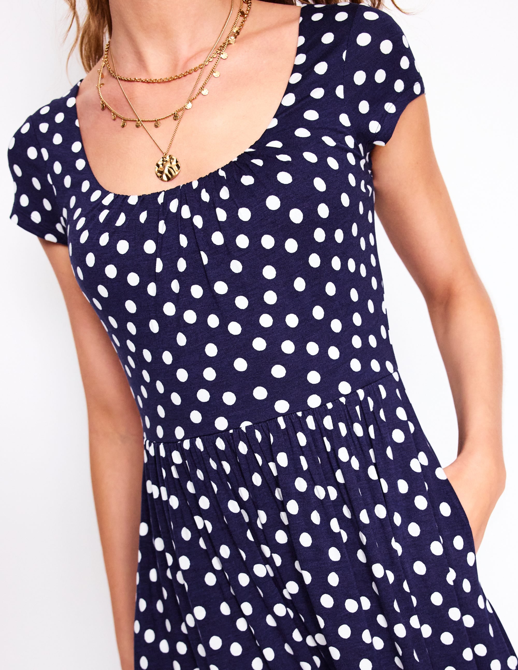 Robe en jersey Samantha à col en U-Bleu marine foncé, pois peints - Image 2