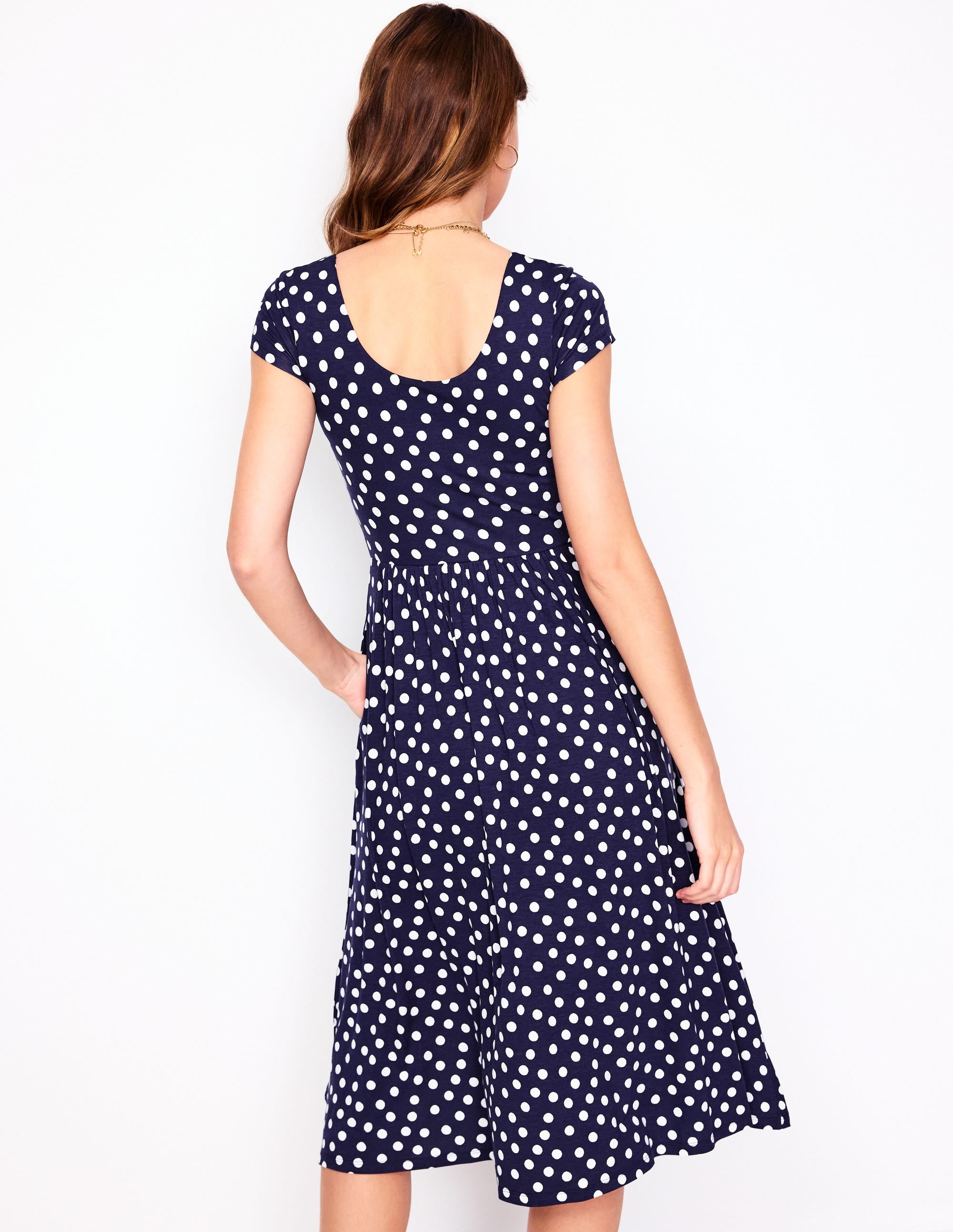 Robe en jersey Samantha à col en U-Bleu marine foncé, pois peints - Image 3