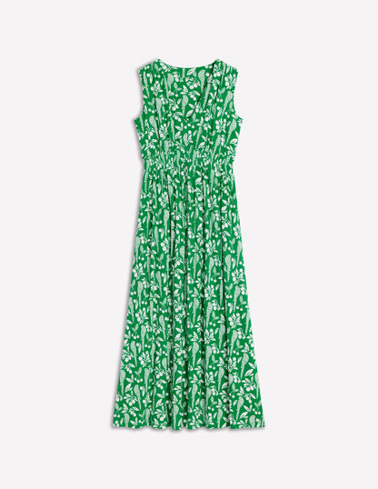 Robe longue Paloma en jersey-Émeraude profond, motif Parrot Pop