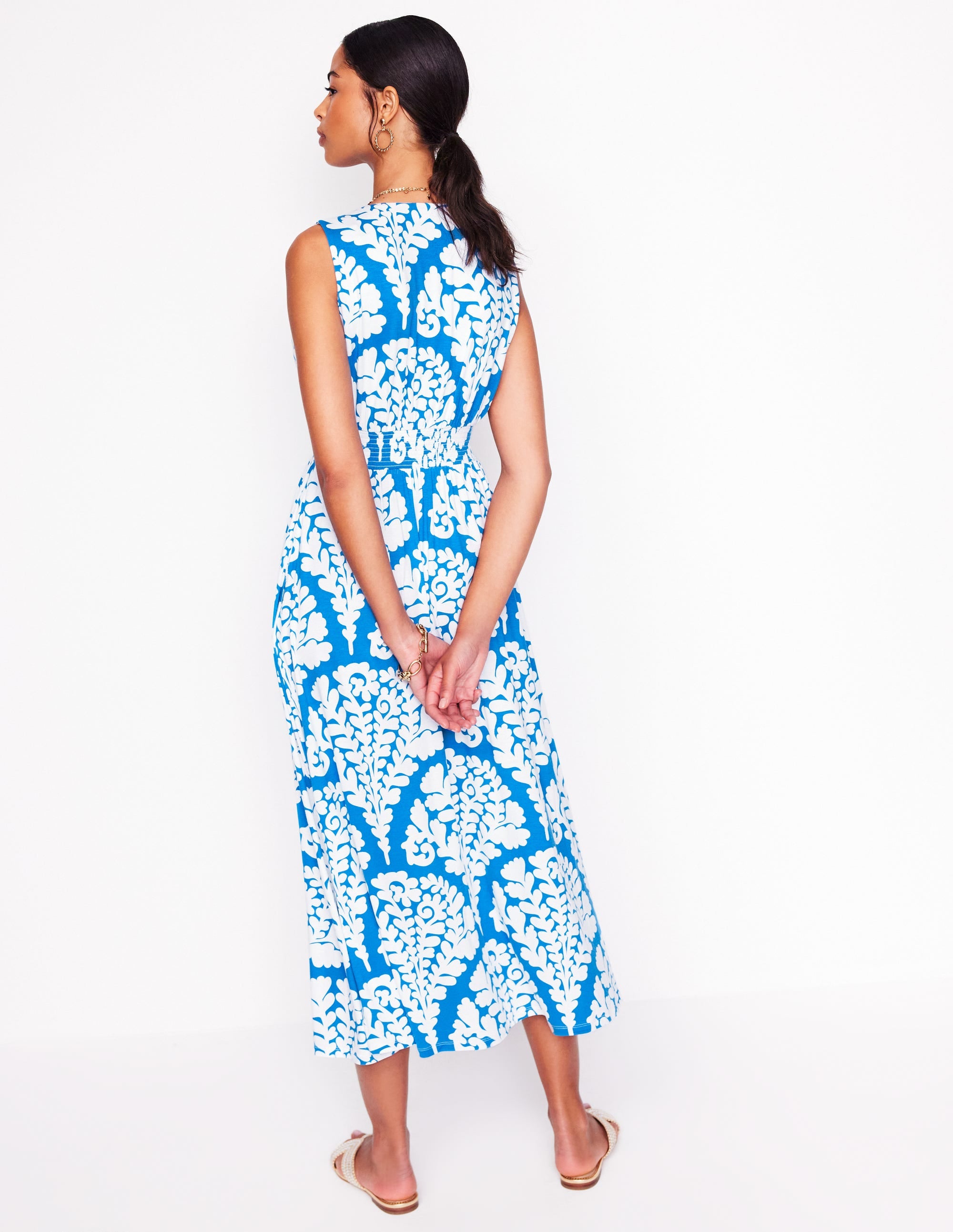 Robe longue Paloma en jersey-Bleu céruléen, motif Blossomy - Image 3