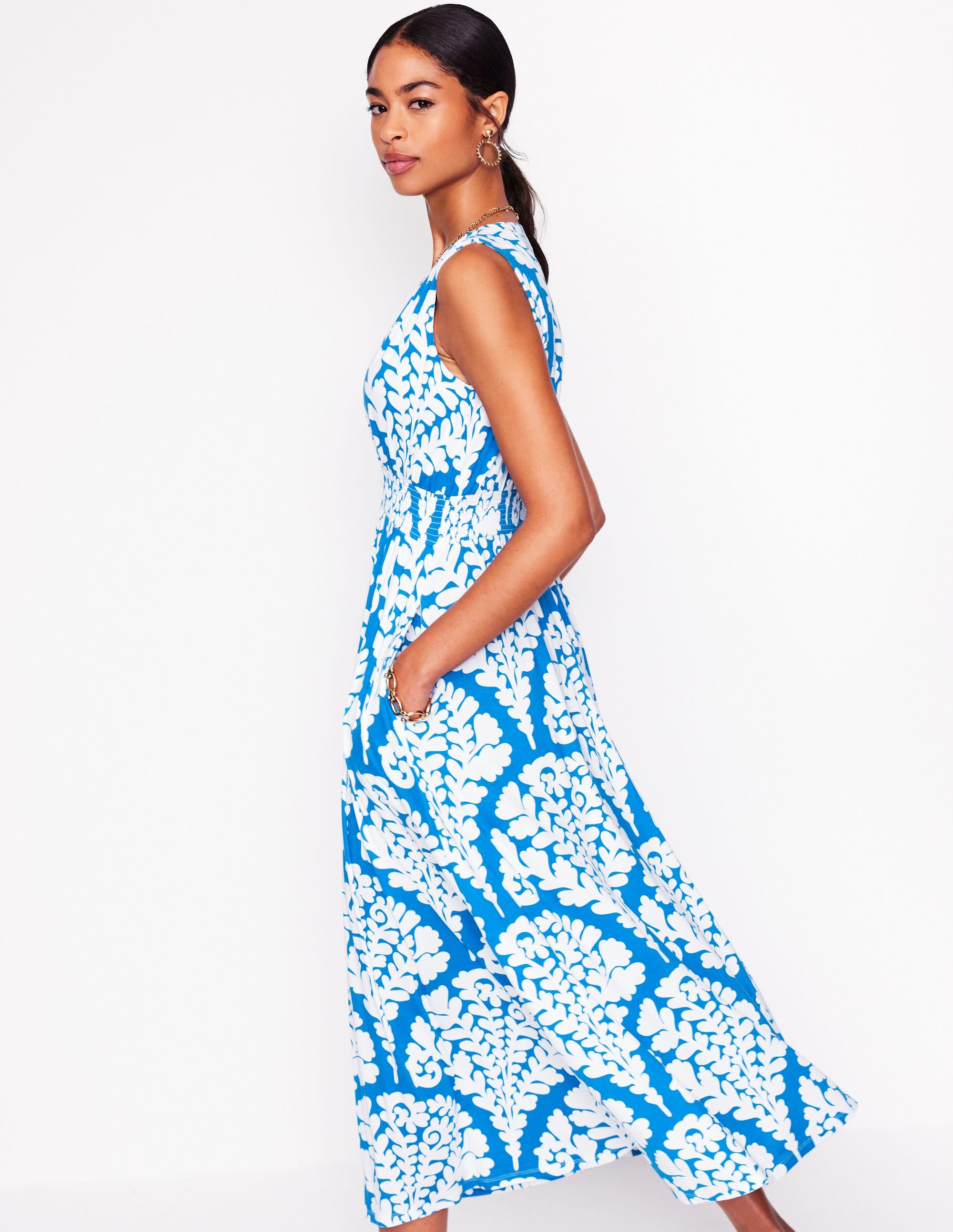 Robe longue Paloma en jersey-Bleu céruléen, motif Blossomy - Image 4