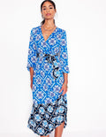 Gestuftes Maxikleid zum Binden in Wickeloptik-Himmelblau, Barock-Kachel