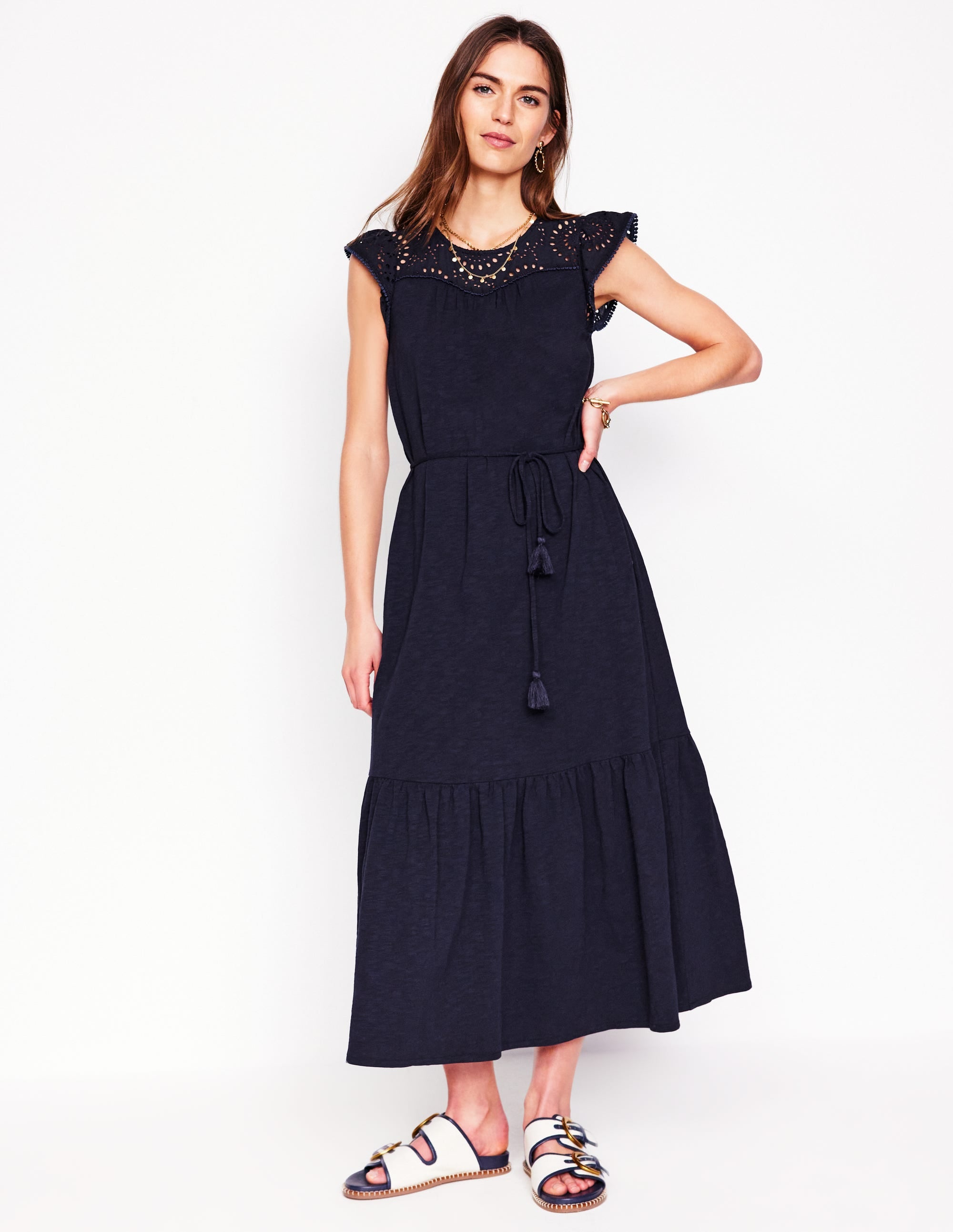 Robe midi Juliet à broderie anglaise-Bleu Marine - Image 6