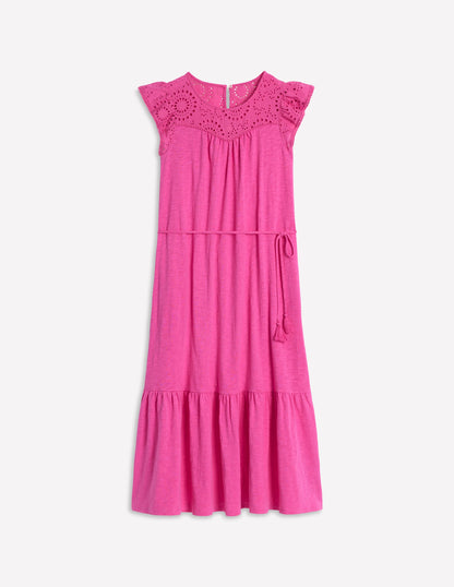 Juliet Midikleid mit Lochstickerei-Rosa