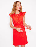 Juliet kurzes Kleid mit Lochstickerei-Knallrot