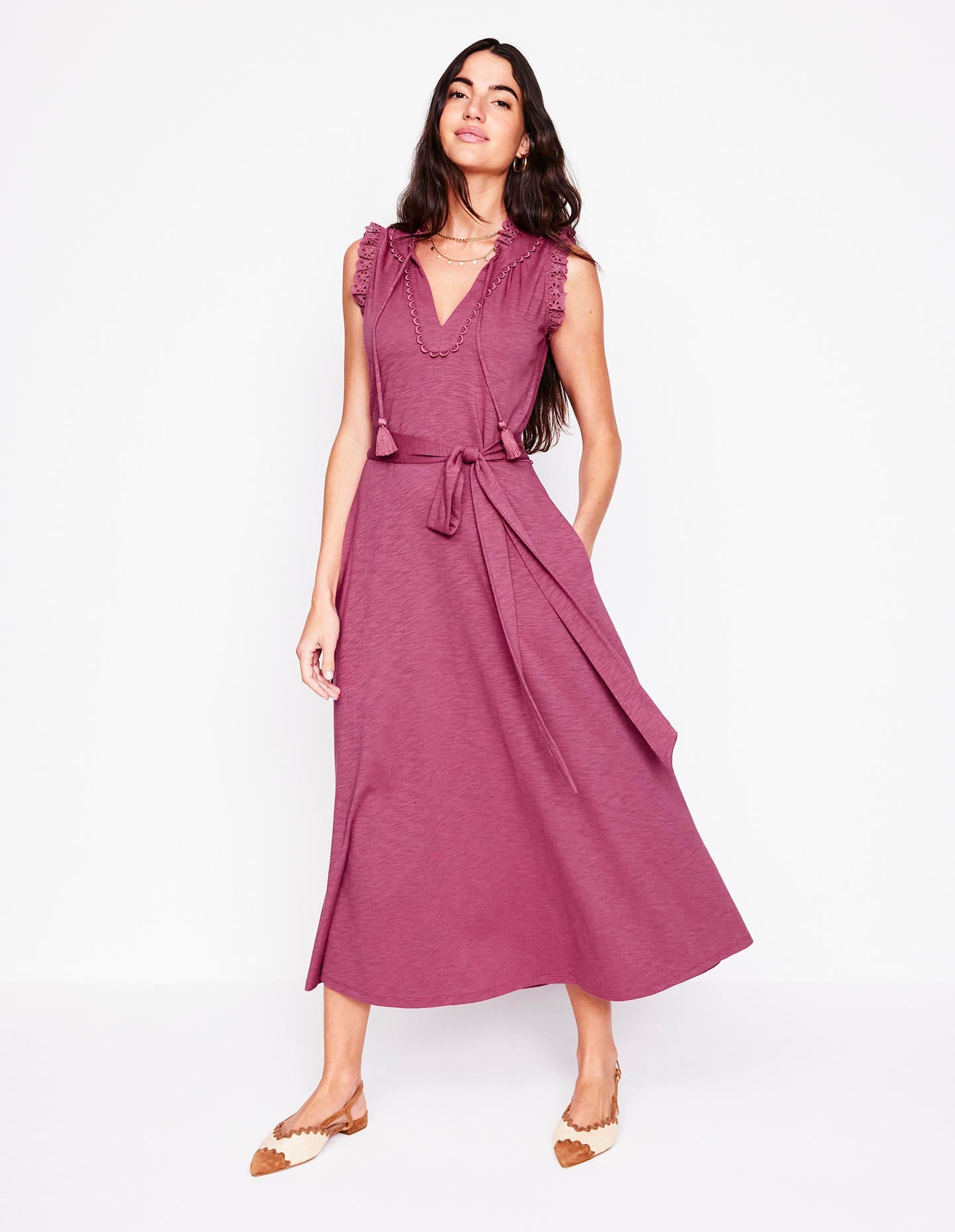 Aria Midikleid mit Lochstickerei-Besatz-Pflaumenviolett - Image 1