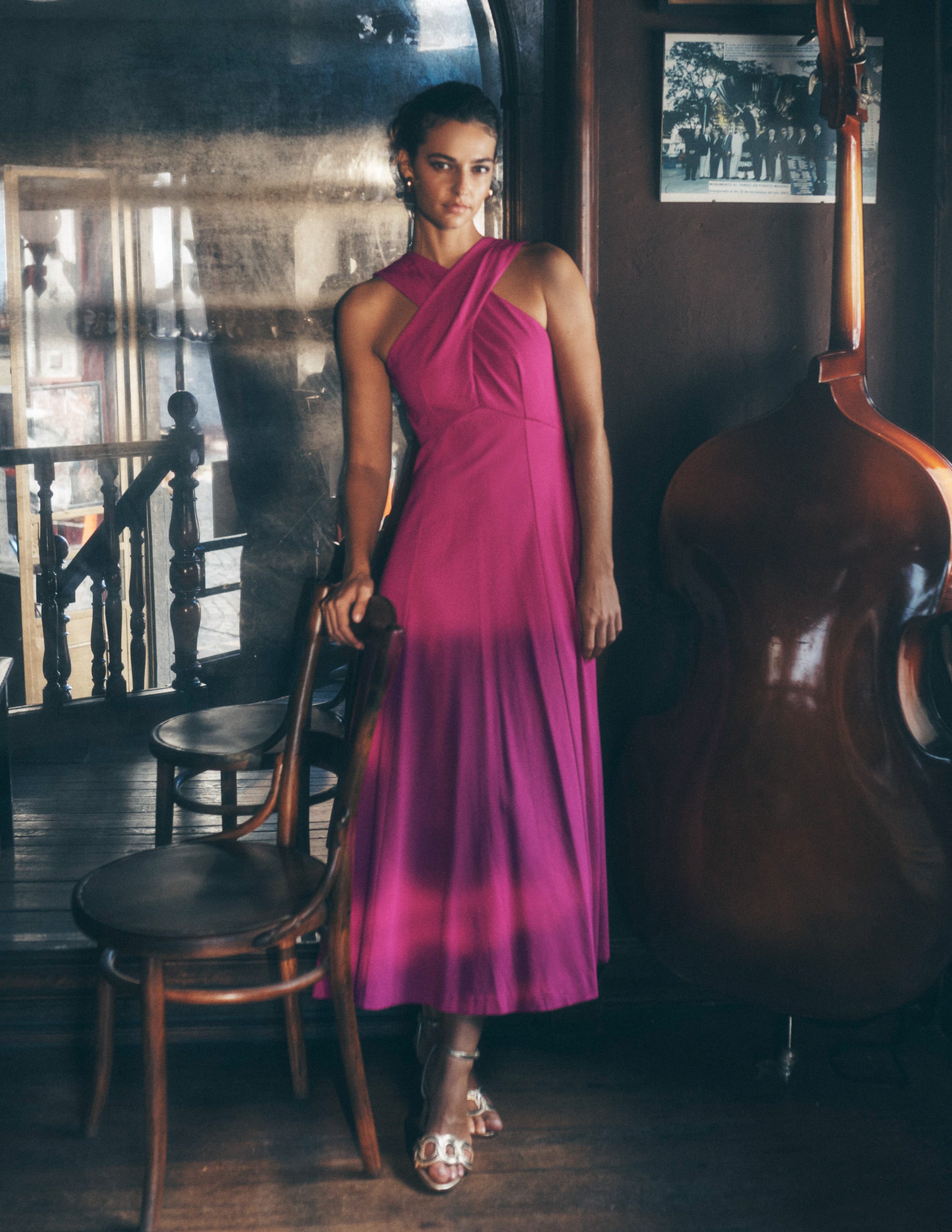 Robe en point de Rome croisée sur le devant-Fuchsia - Image 5