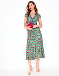 Jersey-Midikleid mit schrägem Rock-Jade, Kleiner Blumenstrauß