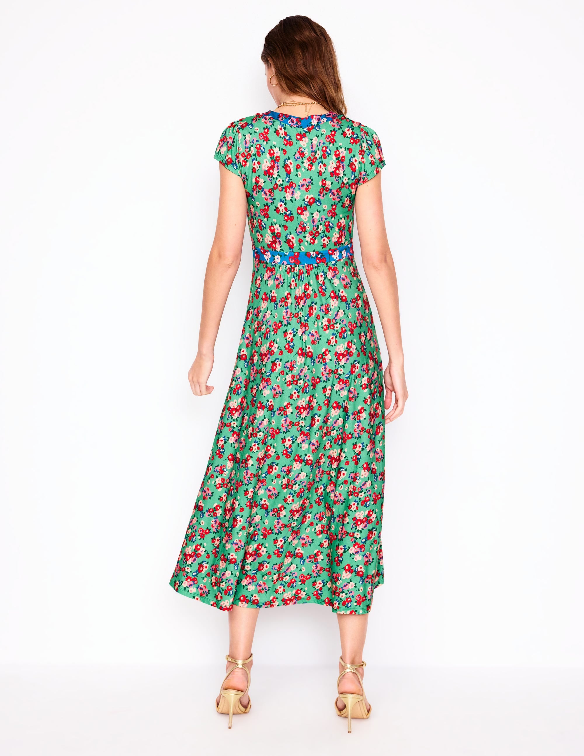 Robe midi à coupe dans le biais en jersey-Jade, motif Painterly Posy - Image 3
