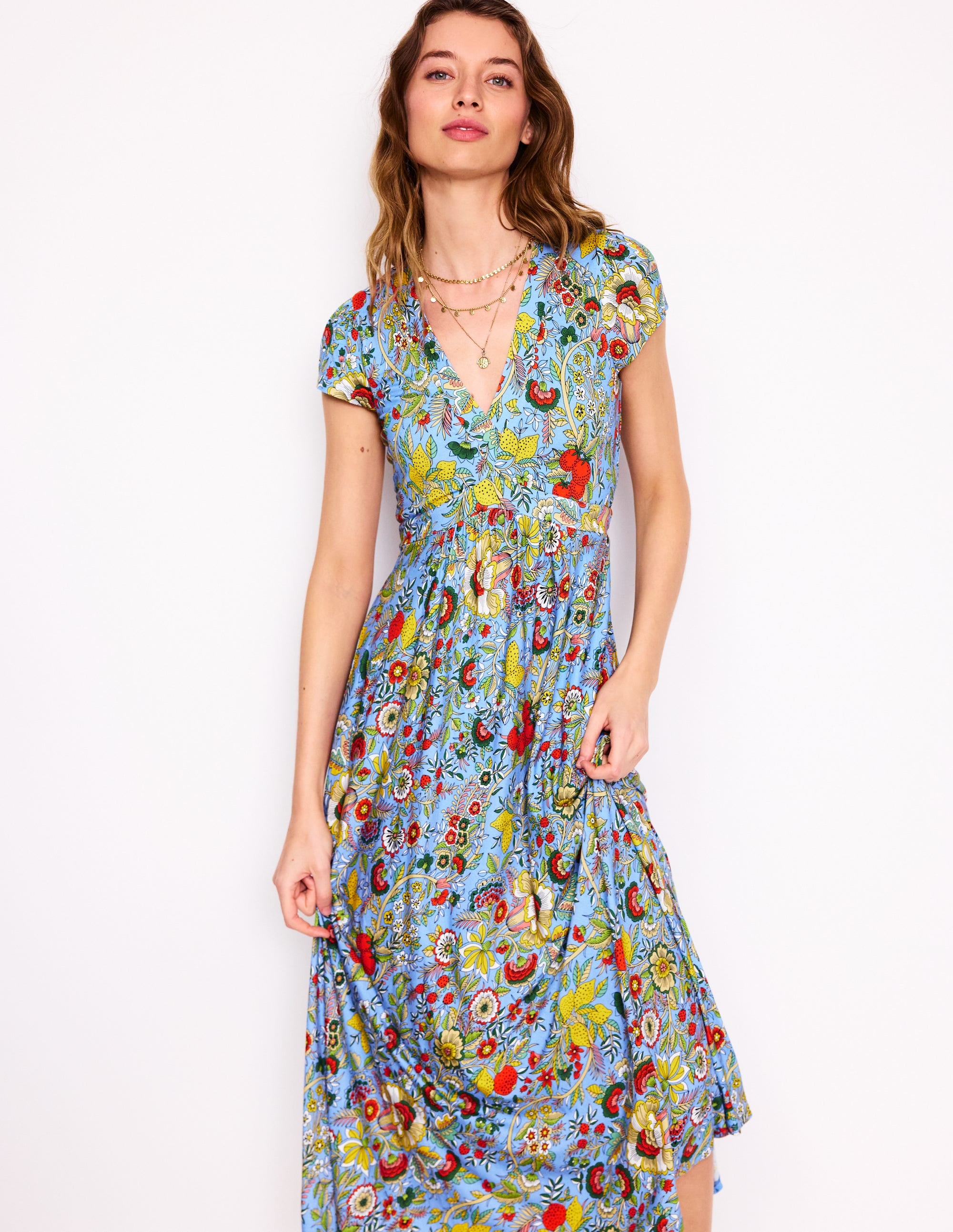 Robe midi à coupe dans le biais en jersey-Multi, motif Citrus Vine - Image 1