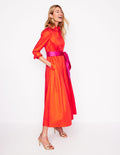 Plissiertes Maxikleid mit Schleife-Knallrot