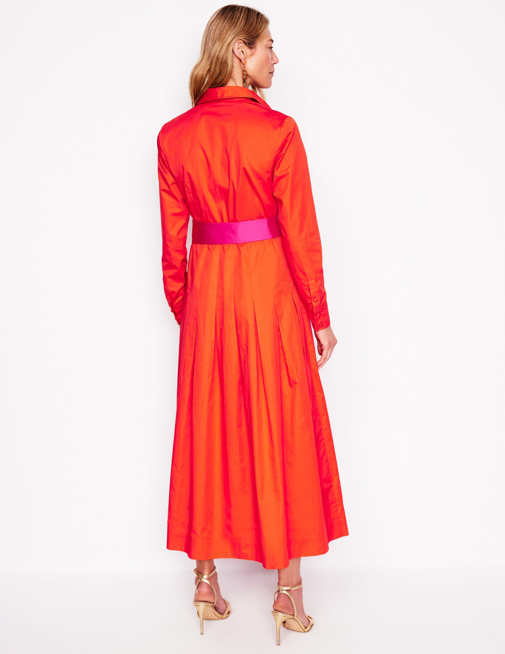 Plissiertes Maxikleid mit Schleife-Knallrot - Image 3