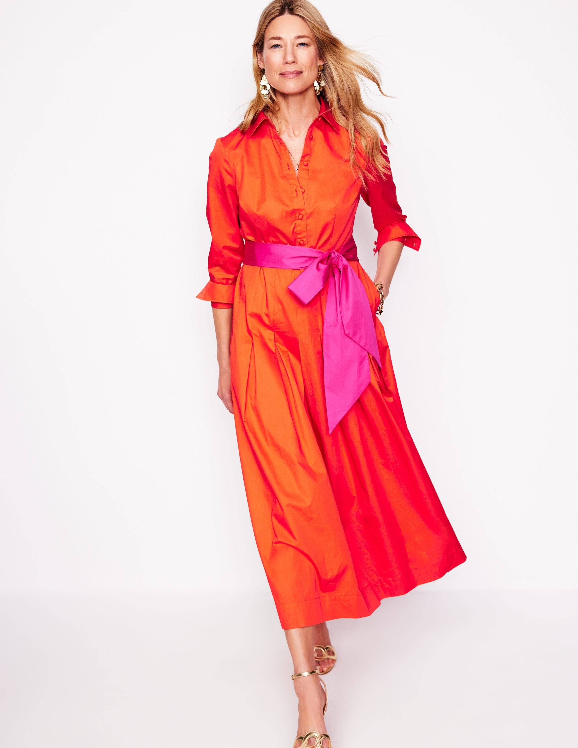 Plissiertes Maxikleid mit Schleife-Knallrot - Image 4