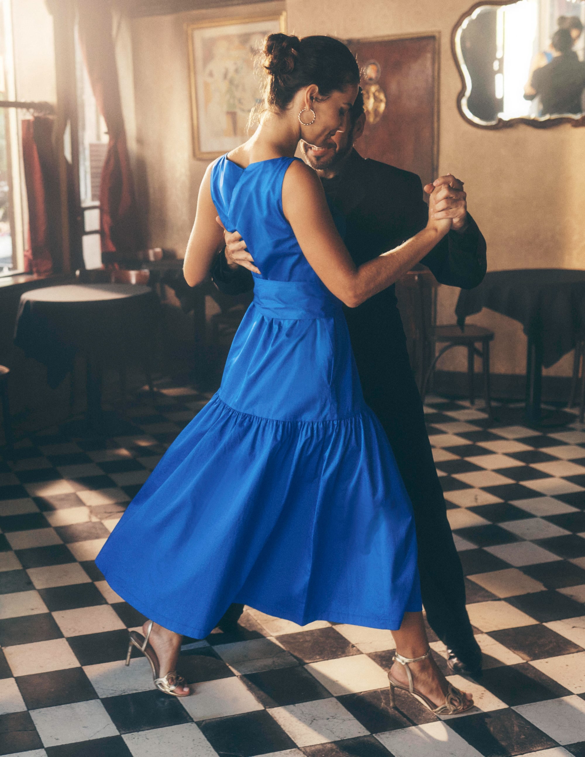 Ausgestelltes Kleid mit tiefem Ausschnitt-Blau - Image 6
