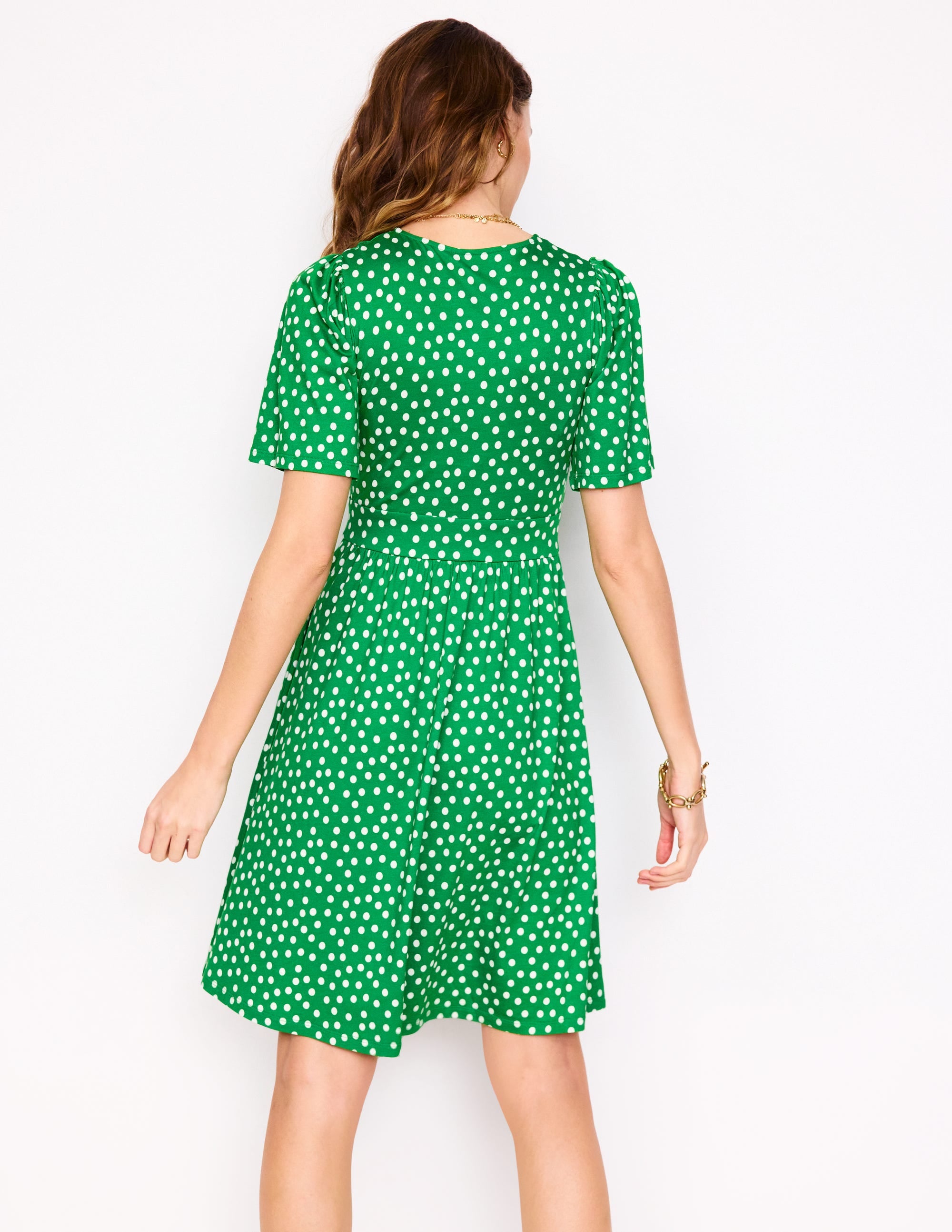 Louisa Kurzes Jerseykleid-Limettensaftgrün, Abstrakte Punkte - Image 3
