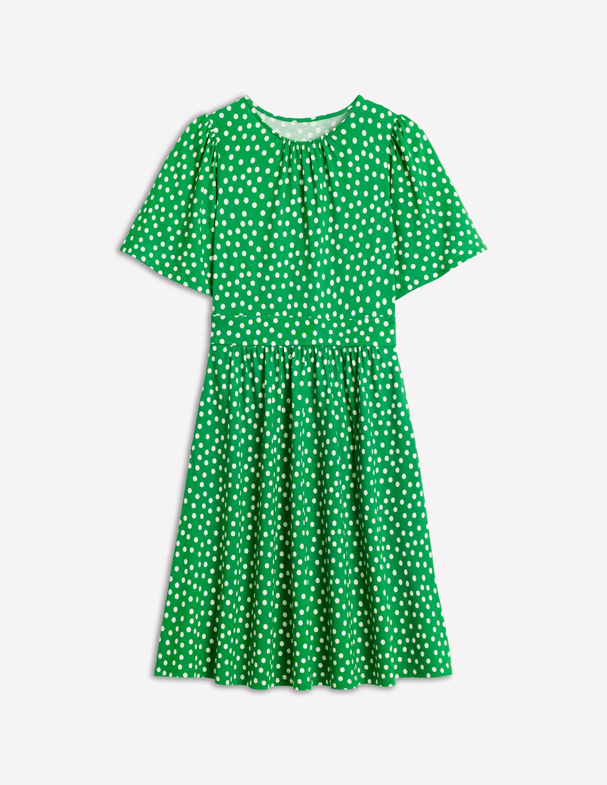 Louisa Kurzes Jerseykleid-Limettensaftgrün, Abstrakte Punkte - Image 5