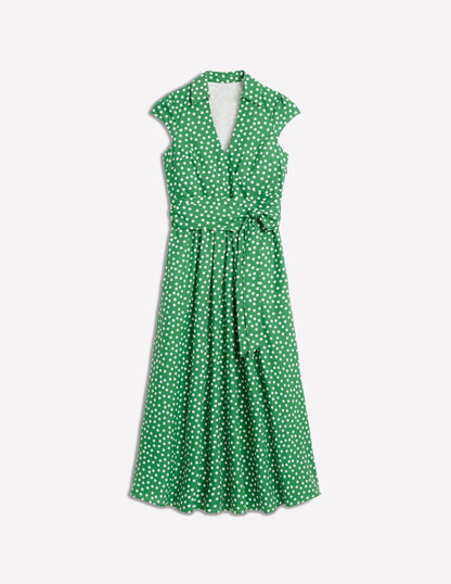 Julia Midi-Wickelkleid aus Baumwolle-Hochlandgrün, Gemalte Tupfen-6