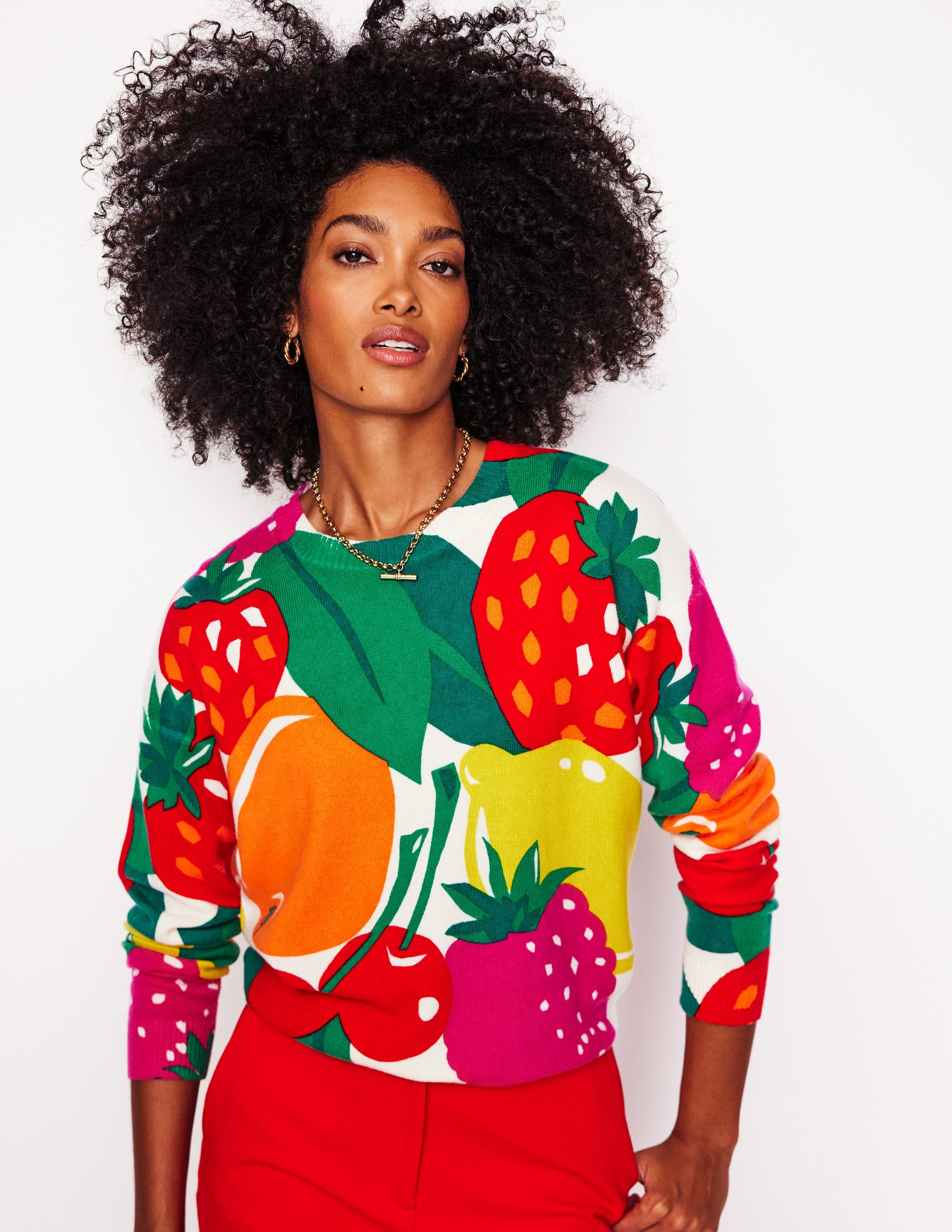 Pull Lydia en cachemire-Multi, motif Summer Fruits - Image 3