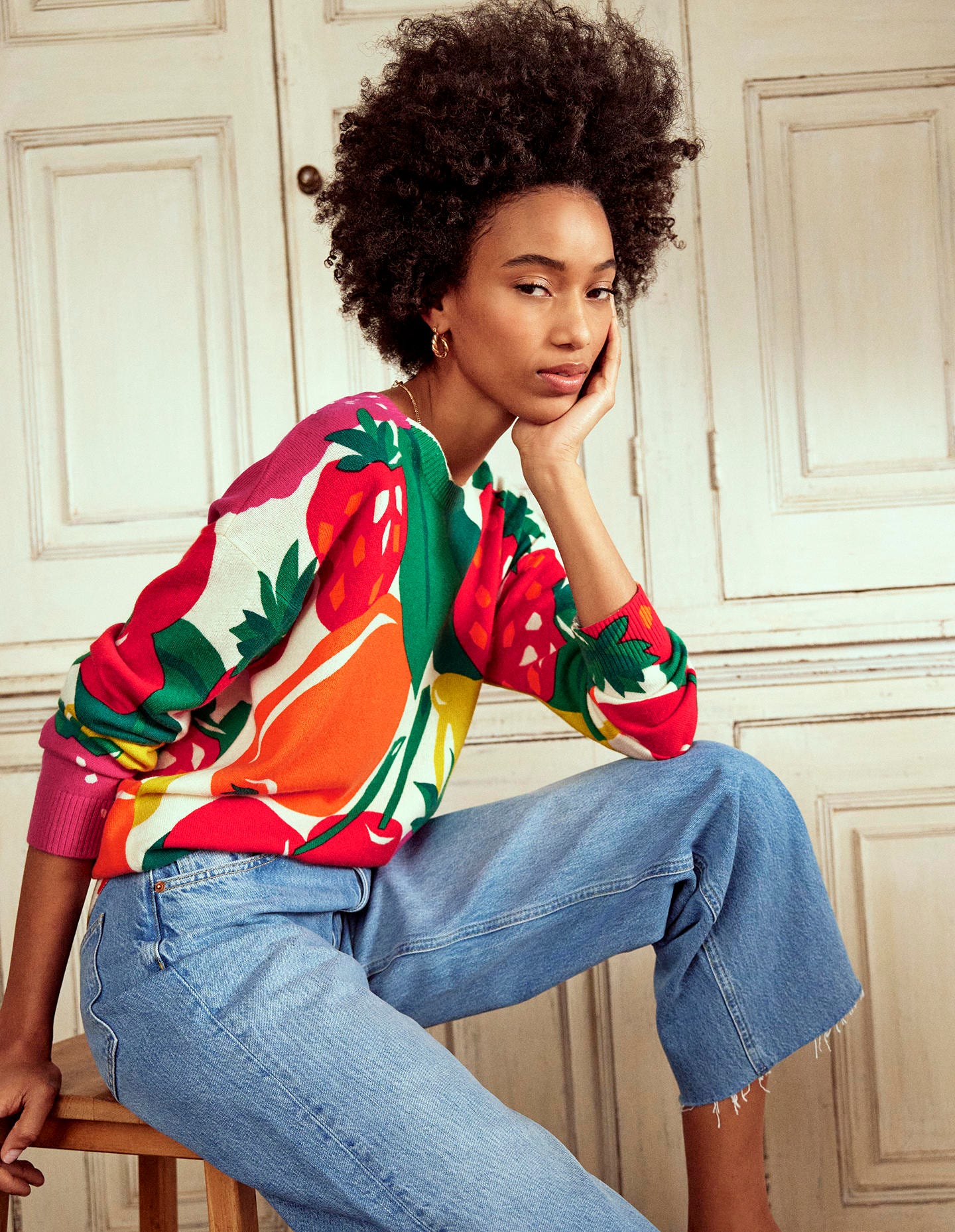 Pull Lydia en cachemire-Multi, motif Summer Fruits - Image 1