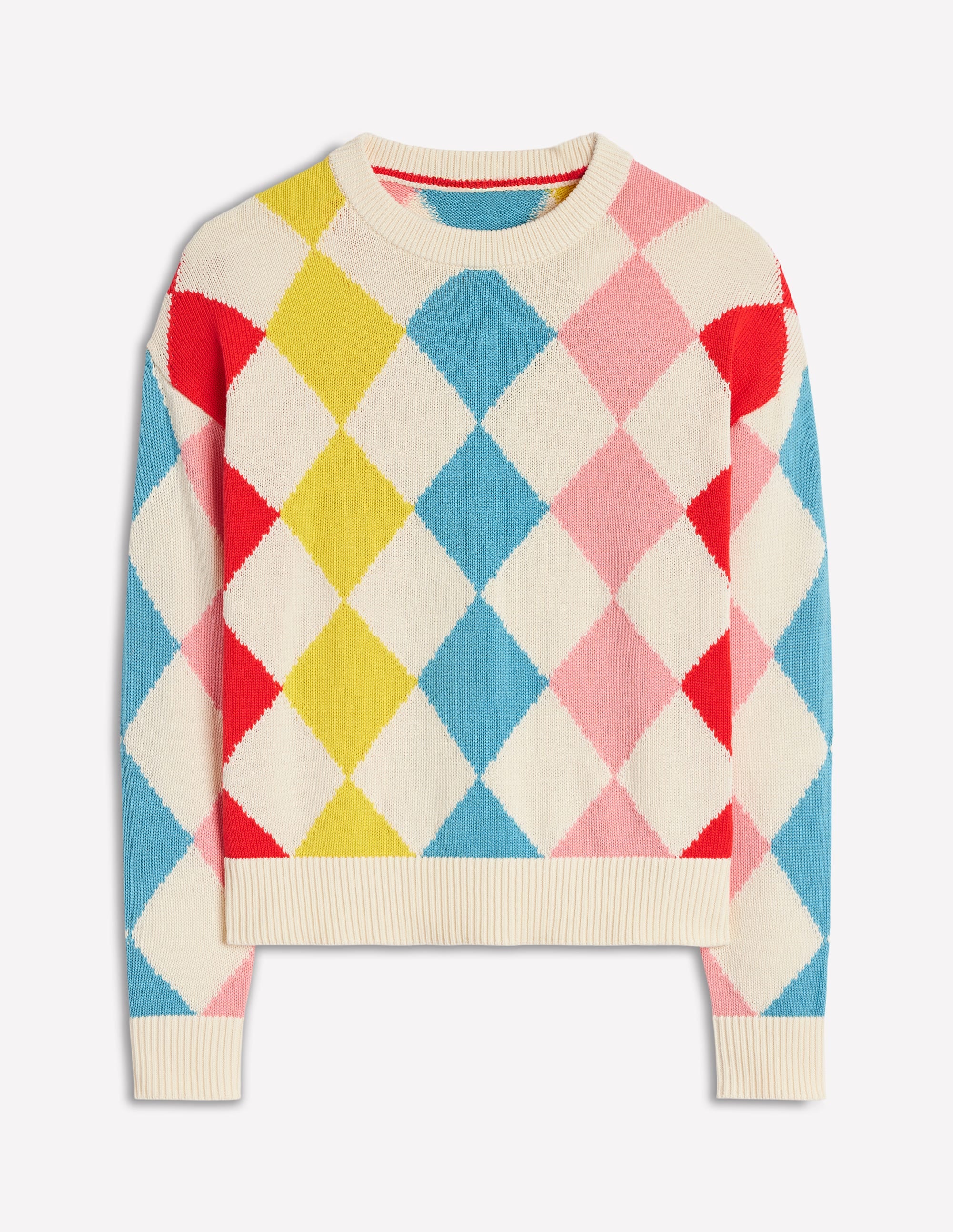 Pull en coton à motif argyle-Rose, motif argyle bleu clair - Image 6