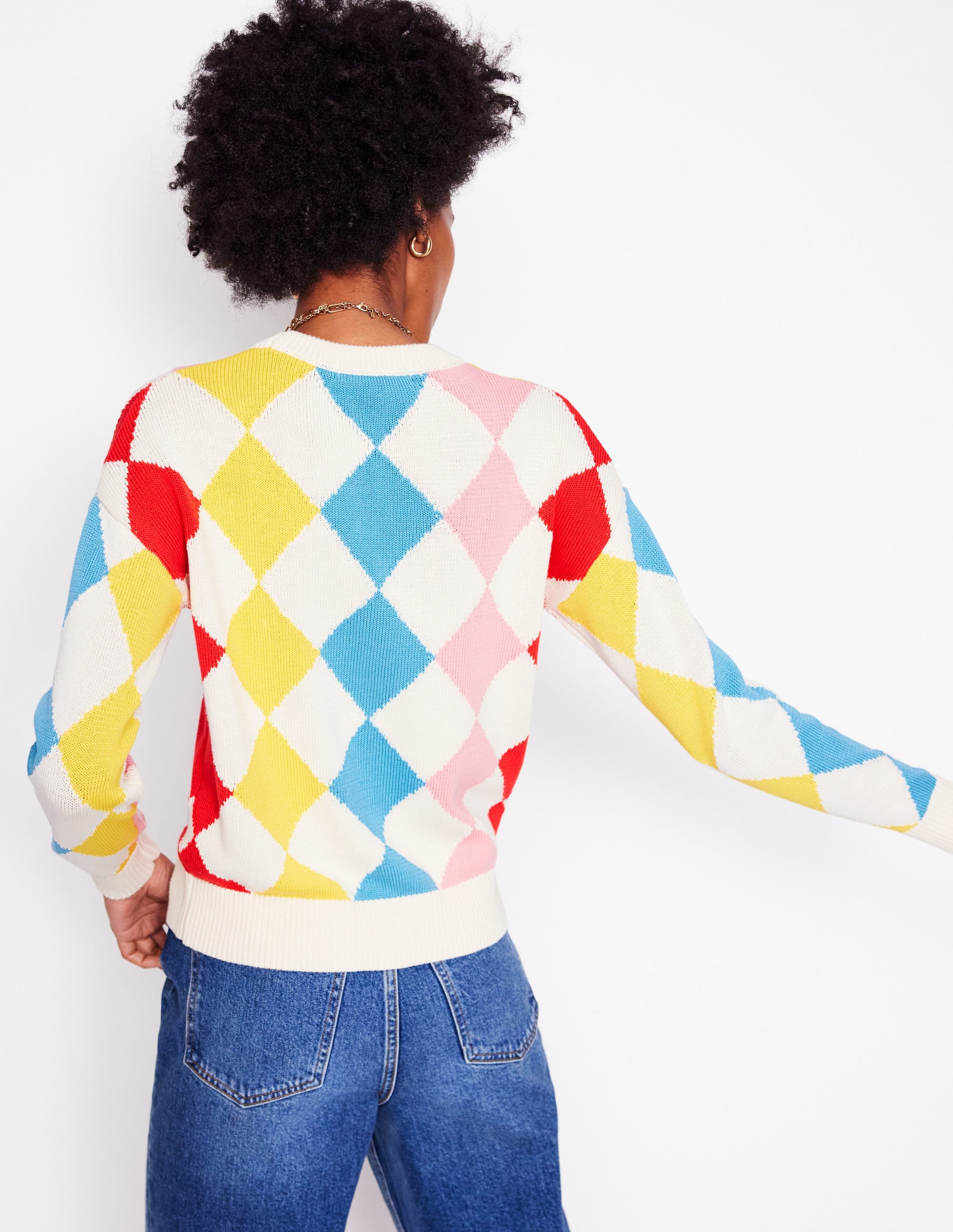 Pull en coton à motif argyle-Rose, motif argyle bleu clair - Image 3