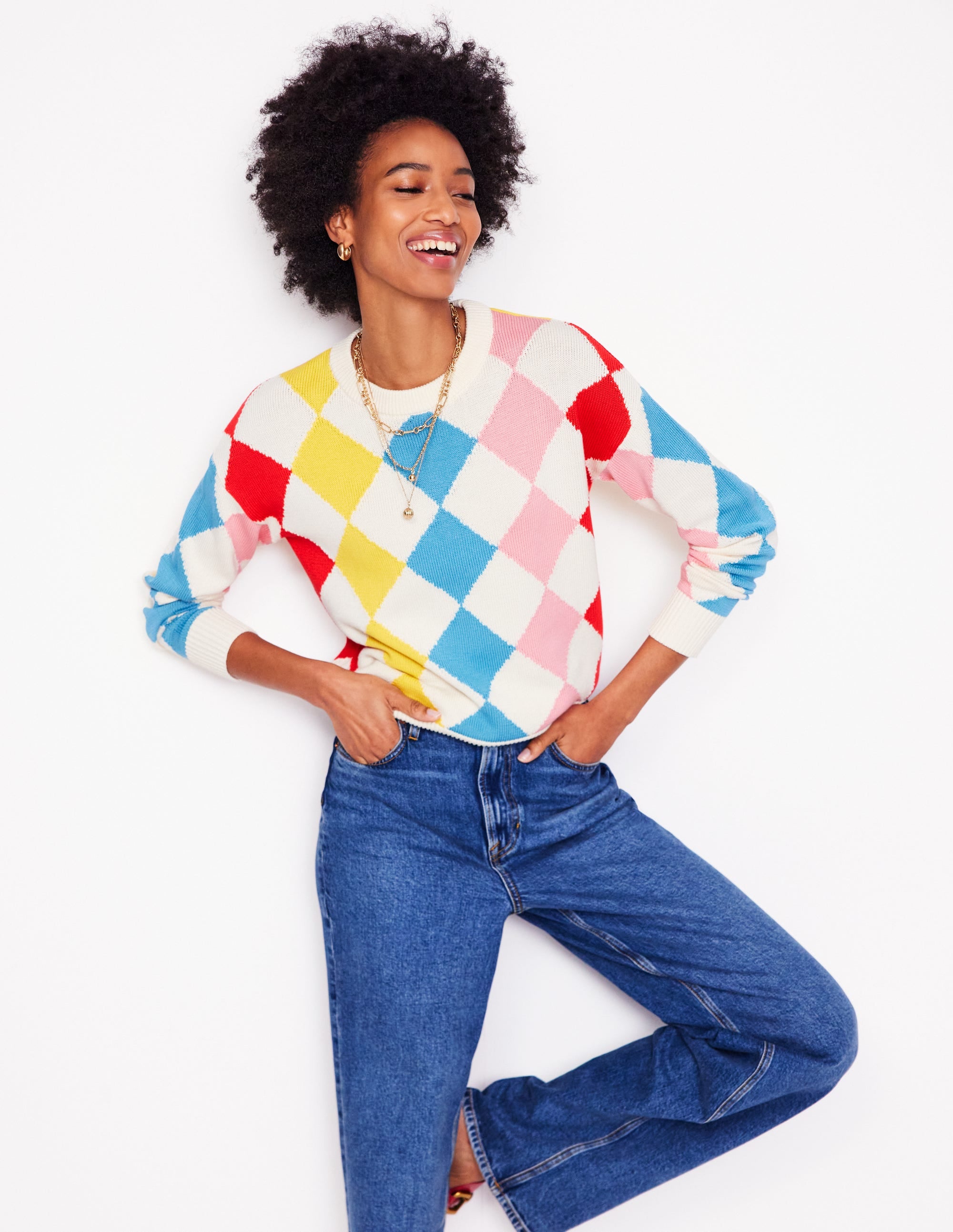Pull en coton à motif argyle-Rose, motif argyle bleu clair - Image 4