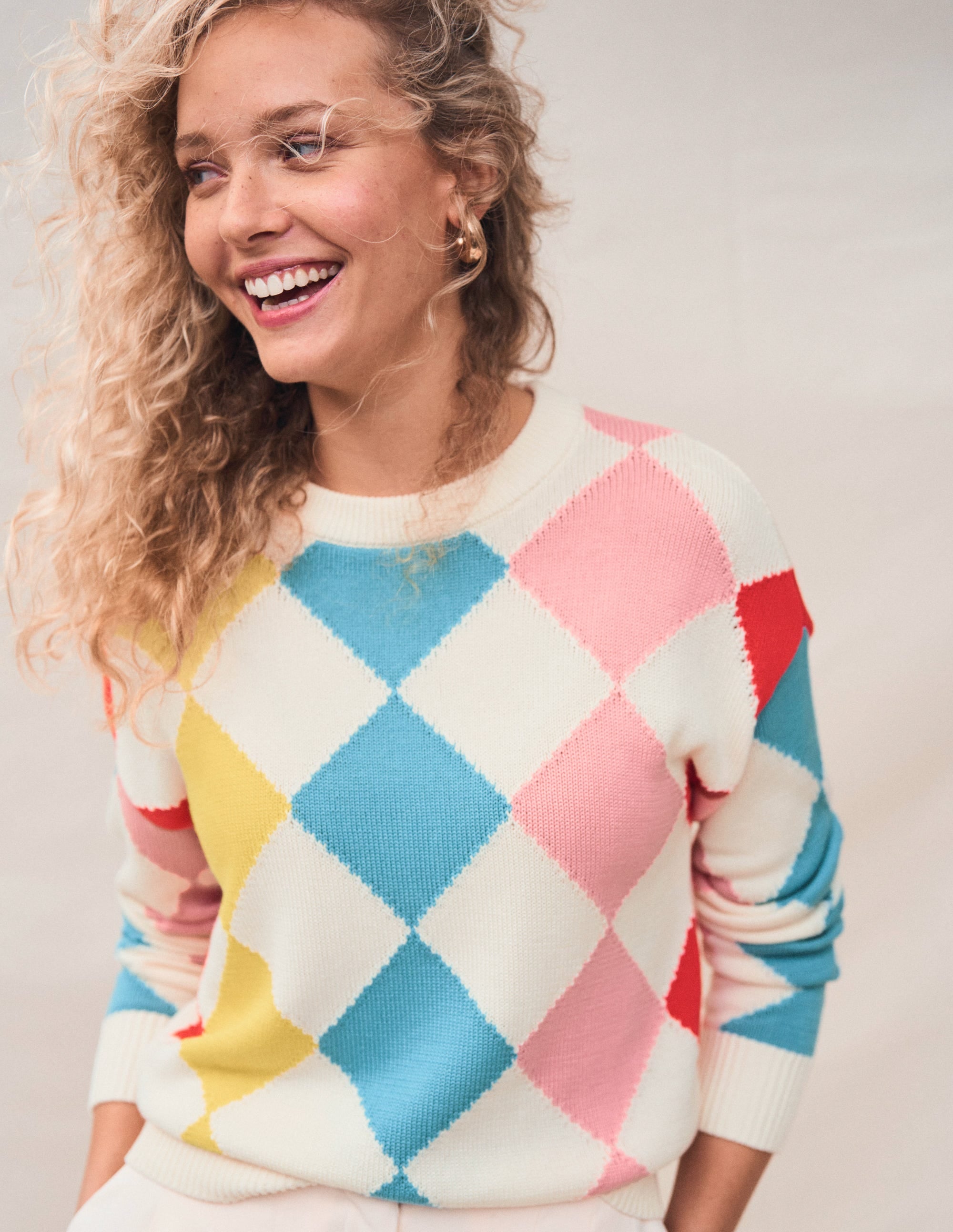 Pull en coton à motif argyle-Rose, motif argyle bleu clair - Image 5