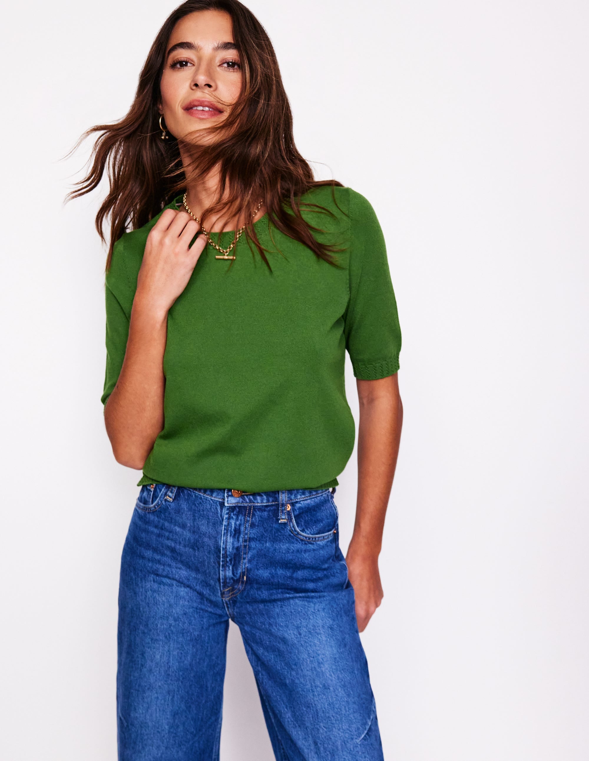 T-shirt col rond Emilia en coton-Vert promenade - Image 1