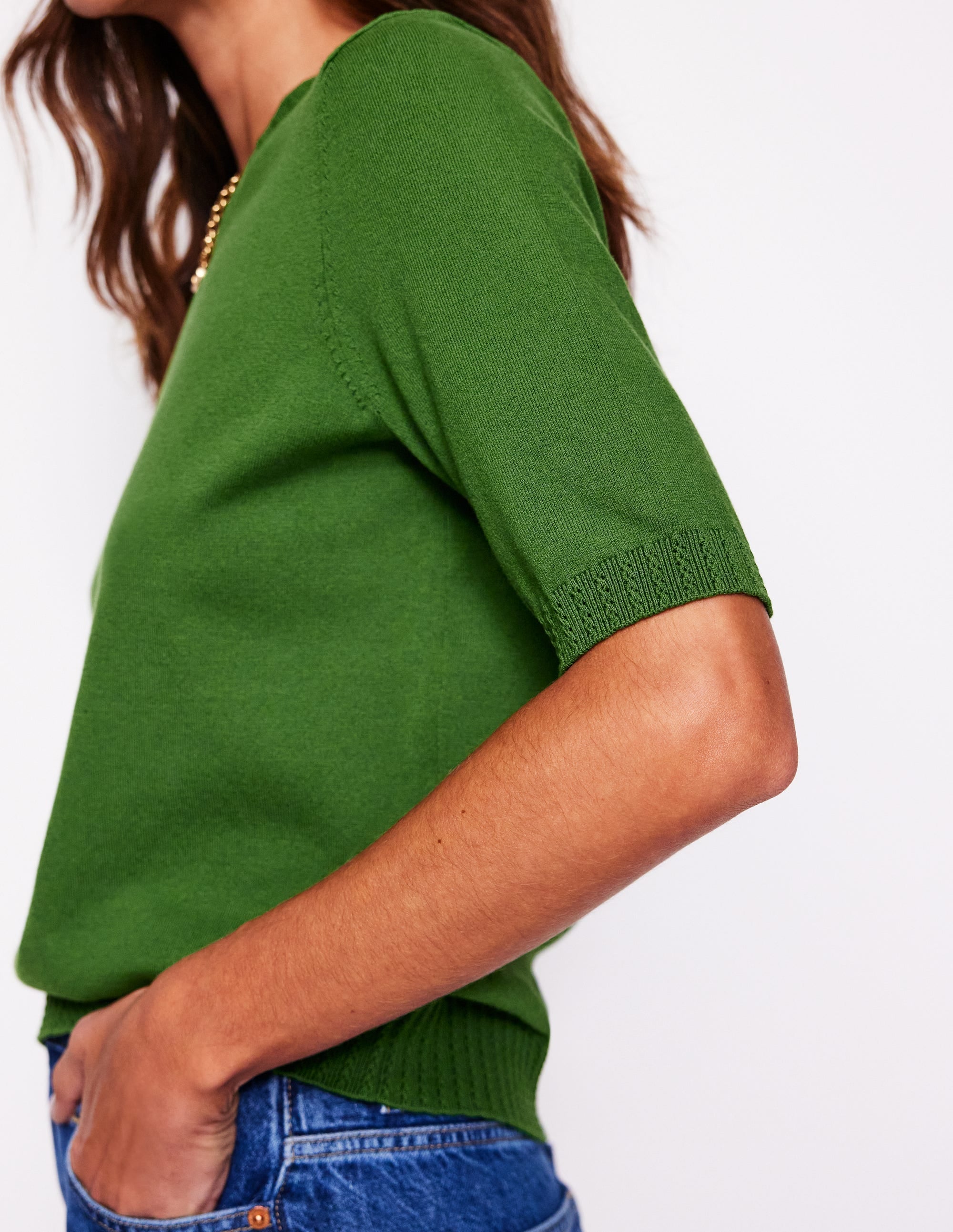 T-shirt col rond Emilia en coton-Vert promenade - Image 3
