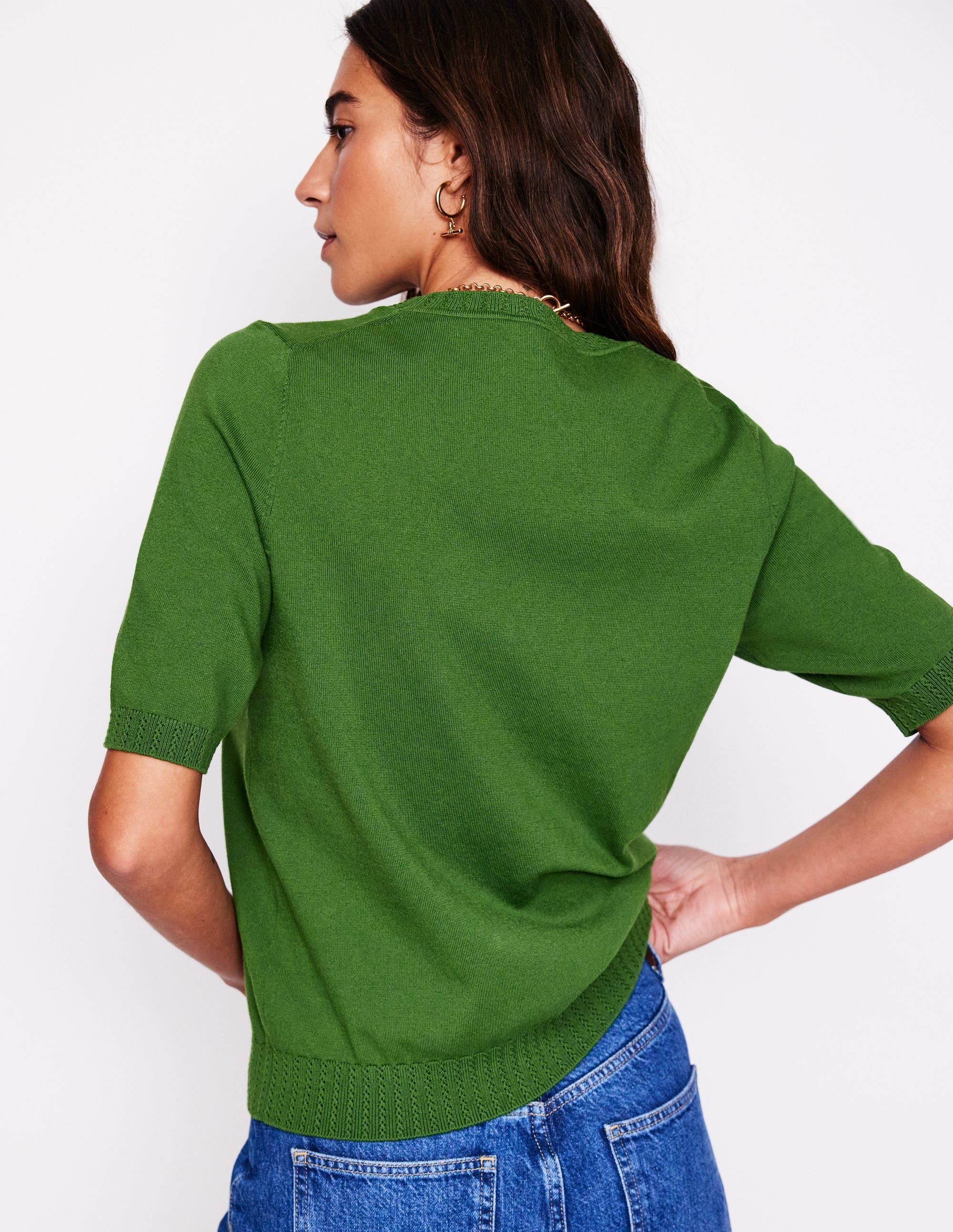 T-shirt col rond Emilia en coton-Vert promenade - Image 4