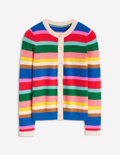 Callie Crochet Trim Cardigan-Bright Rainbow Stripe Large