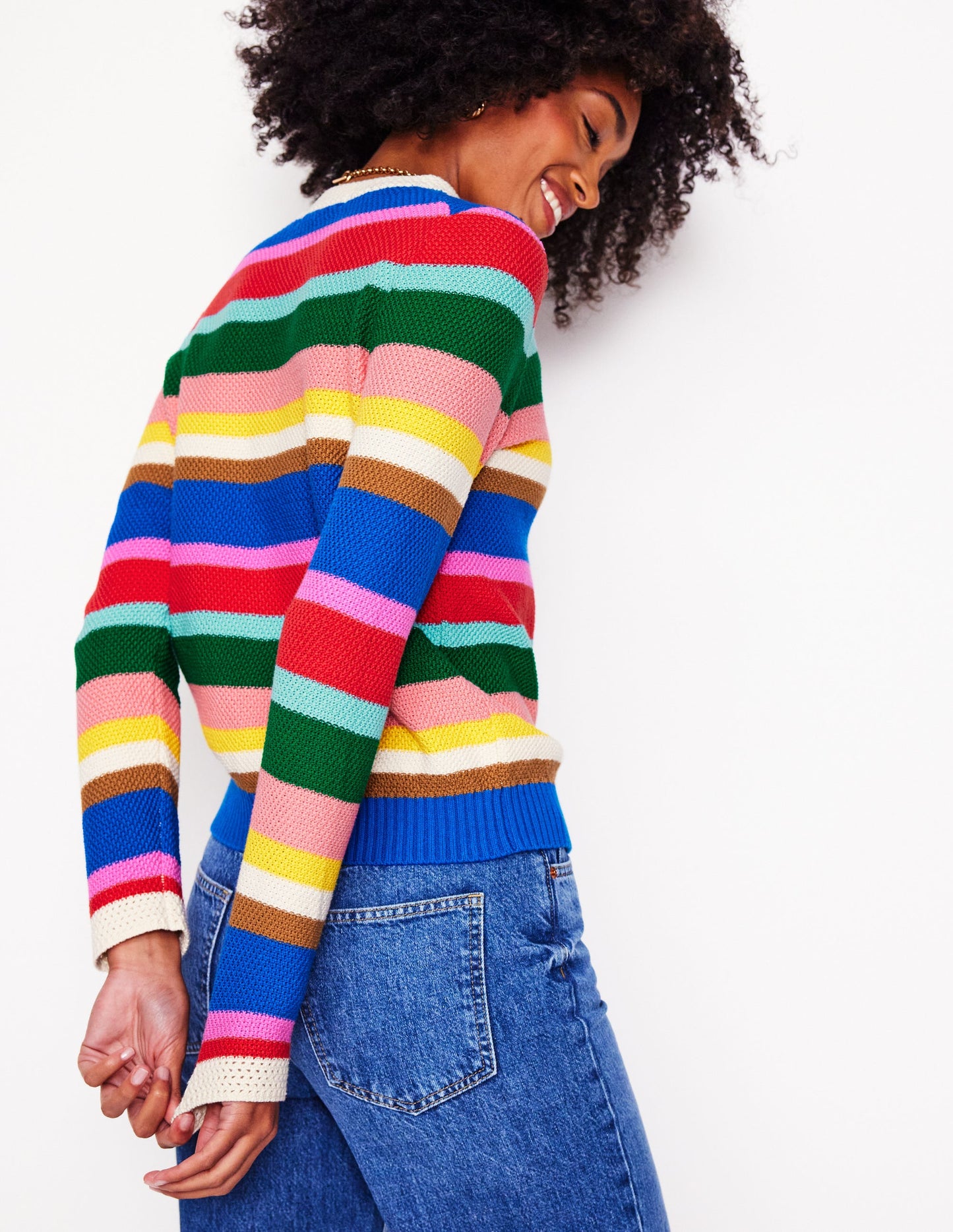 Callie Crochet Trim Cardigan-Bright Rainbow Stripe Large