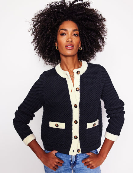 Veste Libby en maille-Bleu marine/ivoire chaud