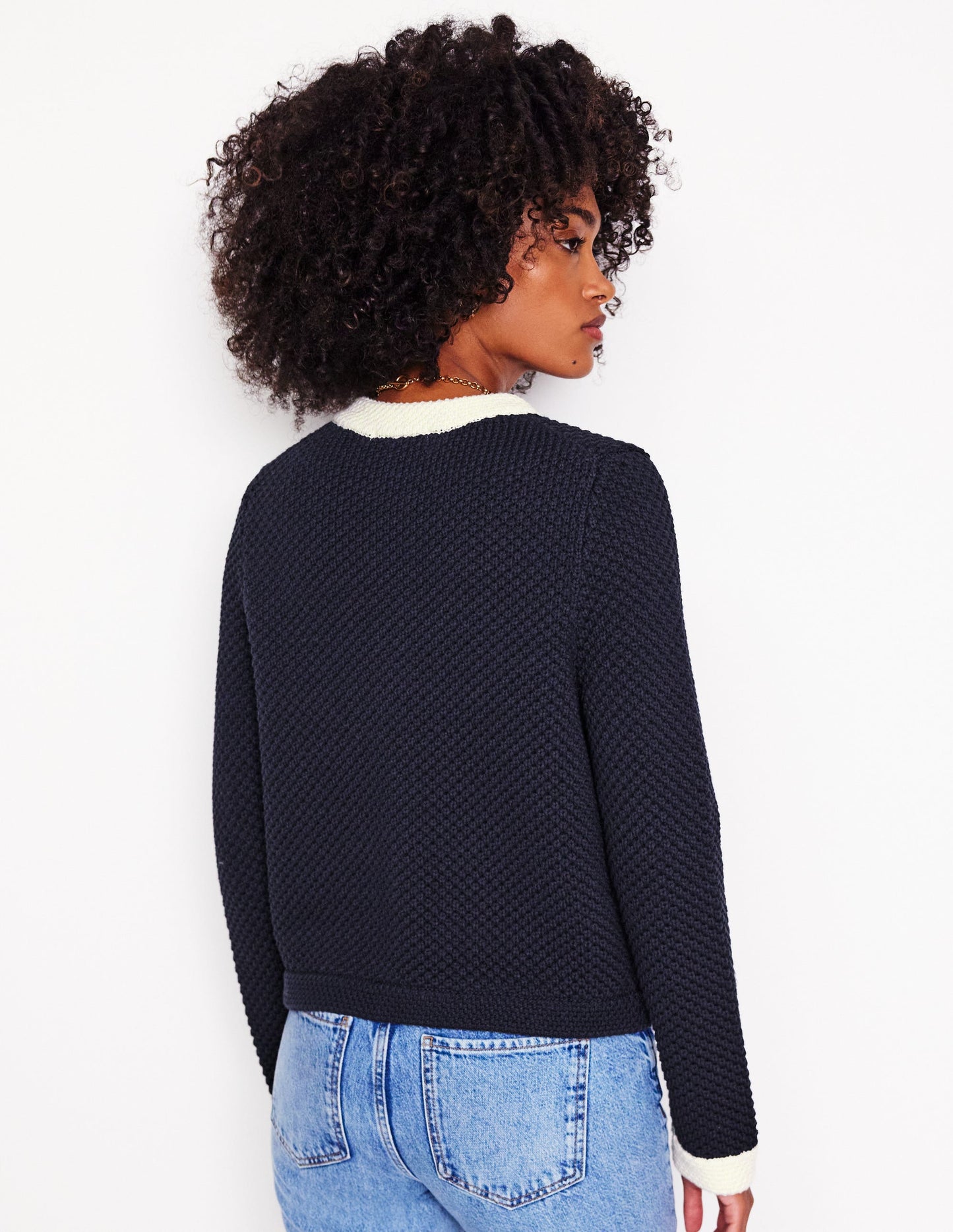 Libby Knitted Jacket-Navy/Warm Ivory