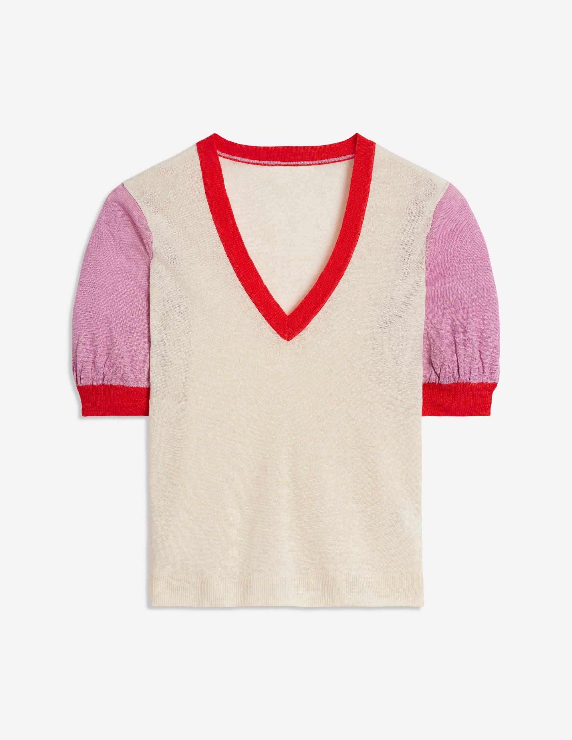 Liv Leinen-Oberteil mit V-Ausschnitt-Warmes Naturweiß/Weiches Lavendelrosa - Image 7