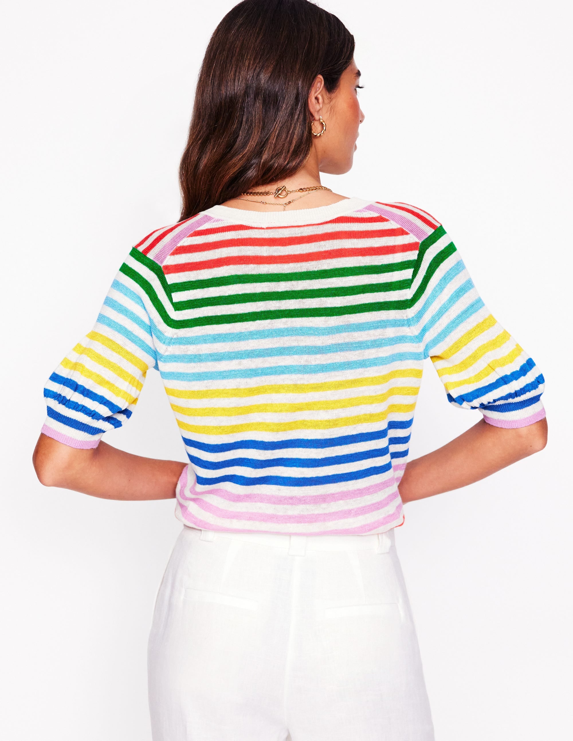Liv Leinen-Oberteil mit V-Ausschnitt-Regenbogenstreifen - Image 4