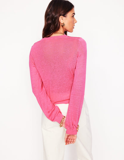 Liv Henley-Pullover aus Leinen-Rosa Rose