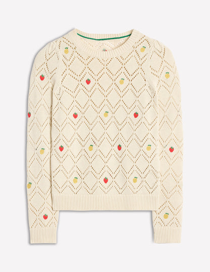 Enid Embroidered Jumper-Warm Ivory, Fruit