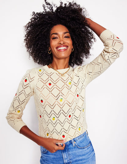 Enid Embroidered Jumper-Warm Ivory, Fruit