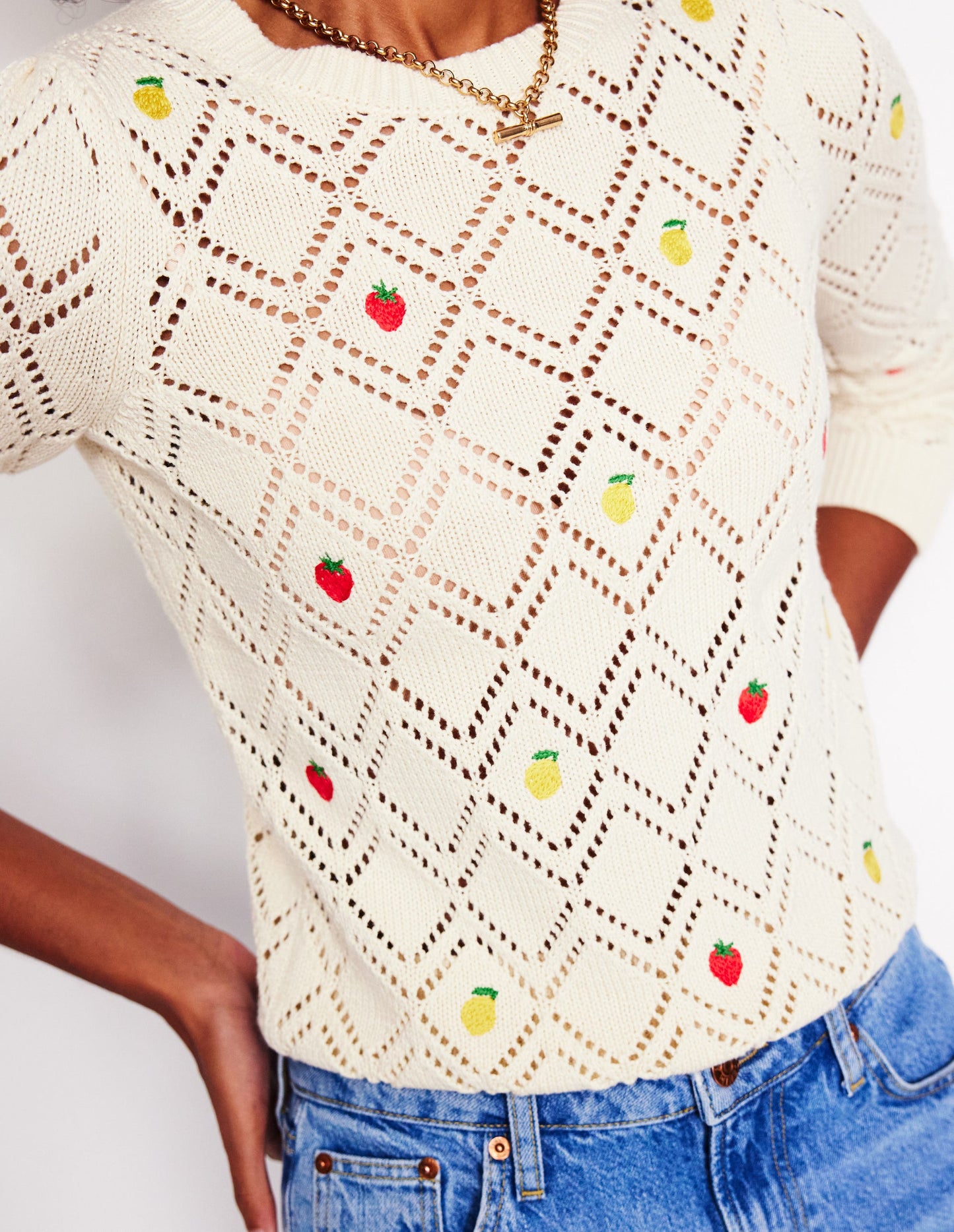 Enid Embroidered Jumper-Warm Ivory, Fruit