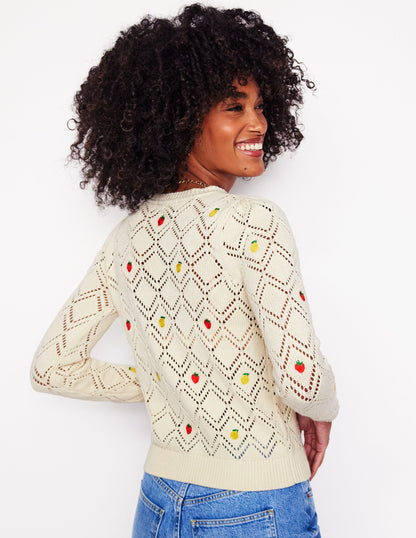 Enid Embroidered Jumper-Warm Ivory, Fruit