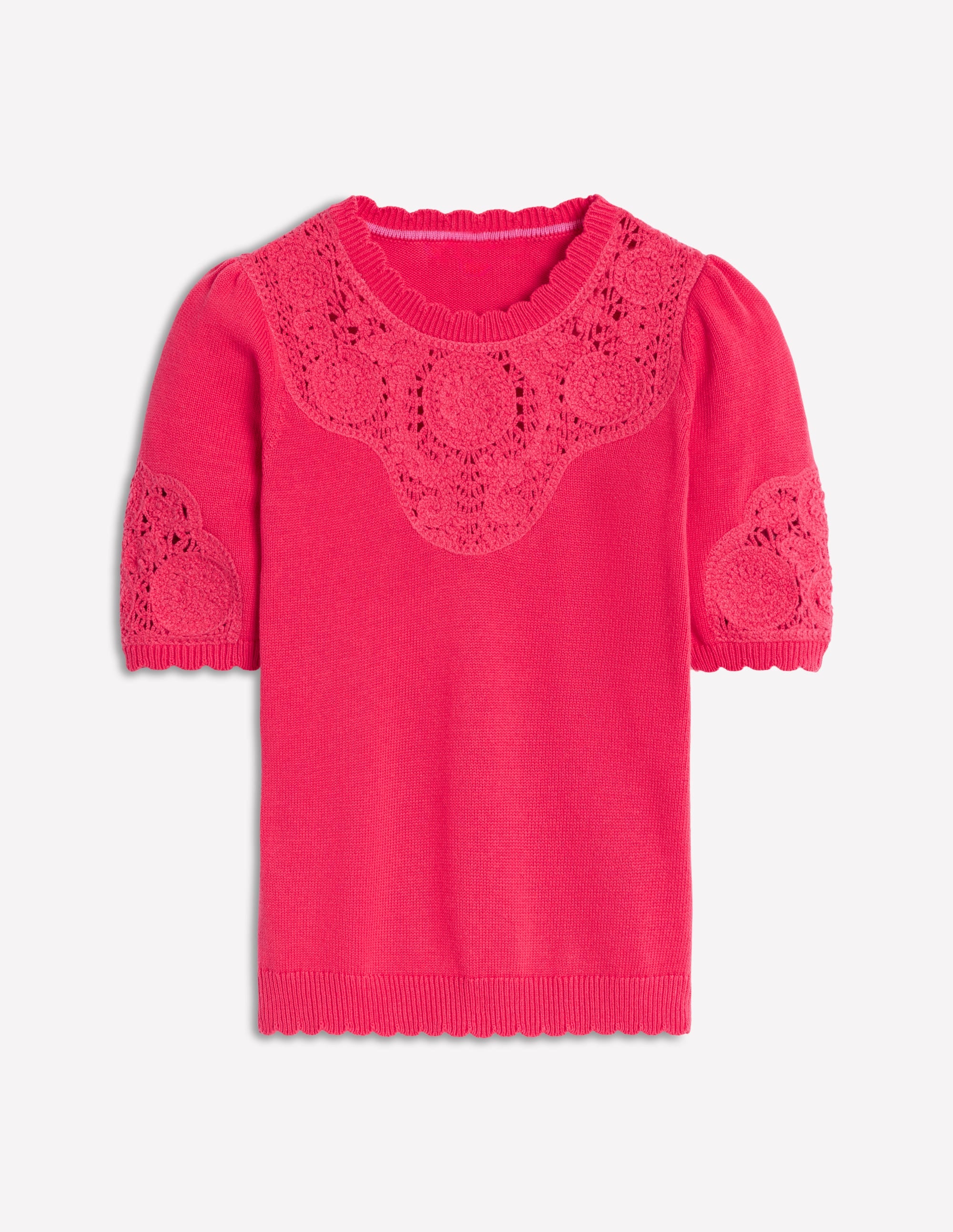 T-shirt en maille à empiècement brodé-Rose camélia - Image 5