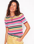 T-Shirt mit texturierten Ziernähten-Rosarot, Terrakotta-Regenbogen