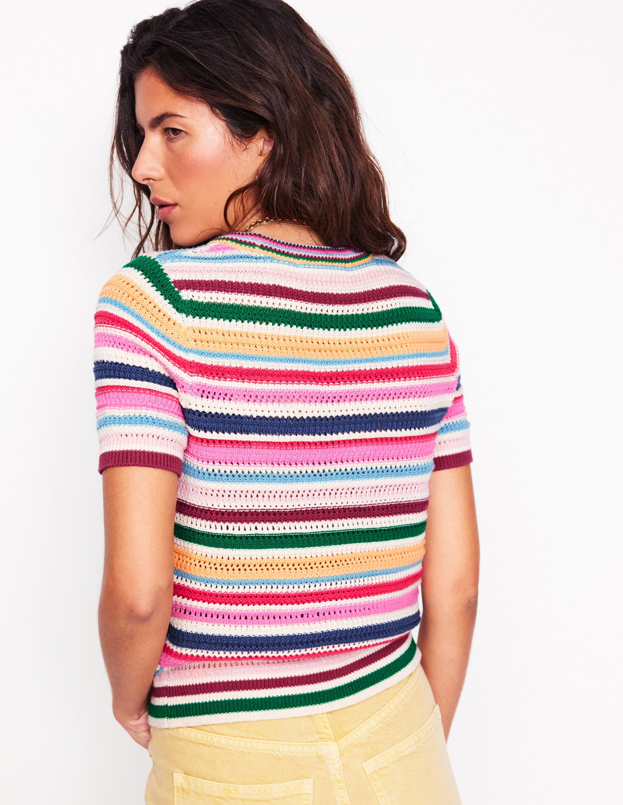 Textured Stitch T-Shirt-Pink Rose, Terracotta Rainbow - Image 3