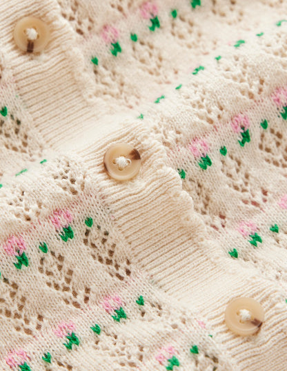 Gepunktete Pointelle-Strickjacke-Hübsches Blumenmuster Fair Isle-9