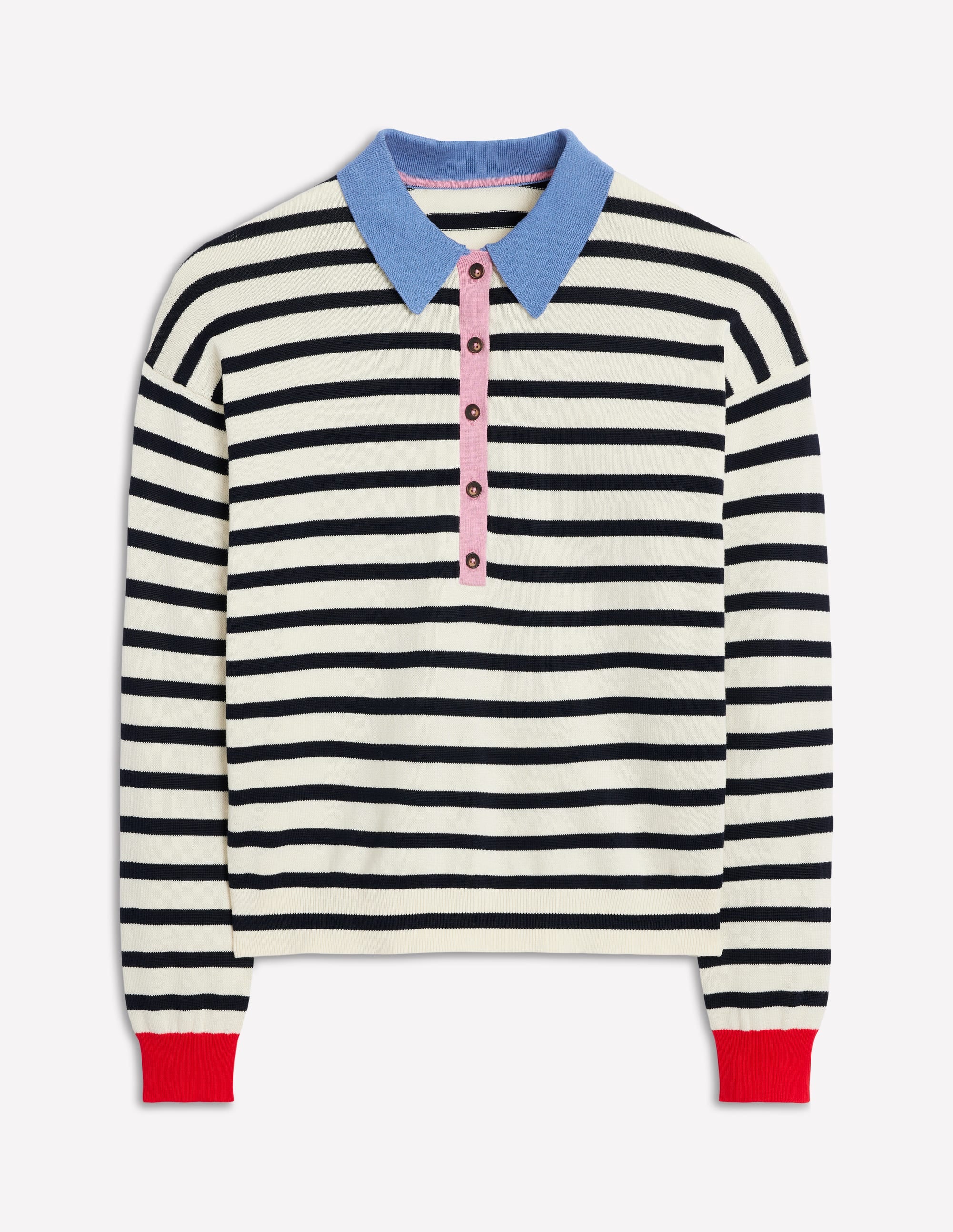 Lara Henley-Pullover aus Baumwolle-Marineblau, Warmes Naturweiß Streifen - Image 4